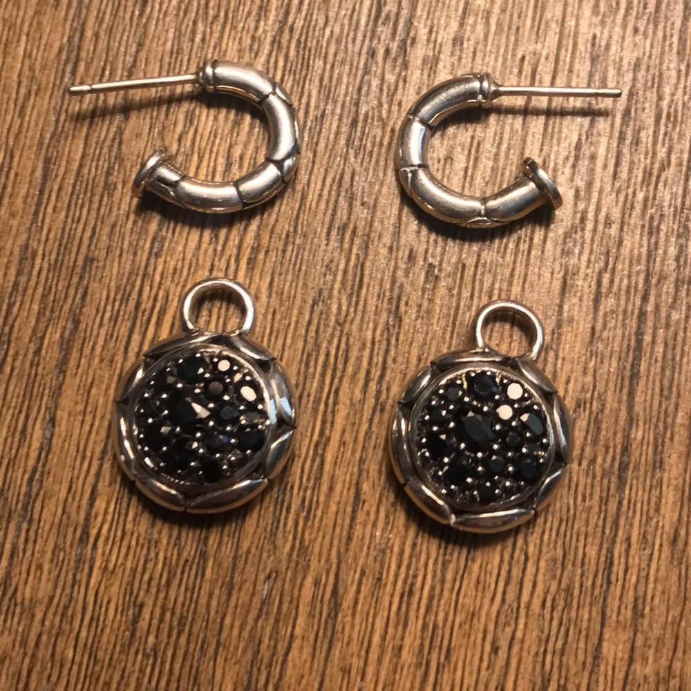 John Hardy Silver Hoop Charm Earrings